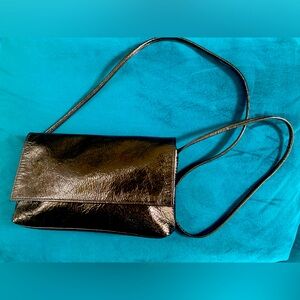 Black patent leather, SAS clutch/shoulder bag.